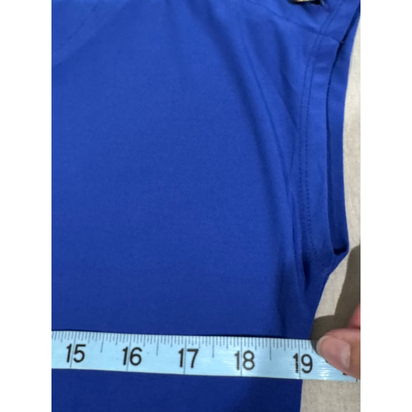 Women's AUW Blue Short Sleeve Tee with Gold Buttons side ruching, Size S - Picture 8 of 8